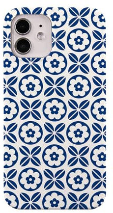 JiuWang Hülle für iPhone 13 – Retro Blumenmuster & Geometrisches Design – Ultradünne Glatte PC-Hartschale (Blau & Weiß)