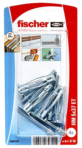 Fischer - Chevilles type Molly et Patte à vis - 4 chevilles métalliques HM Ø5 x 37 mm + 4 pattes à vis Ø5 mm - Fischer