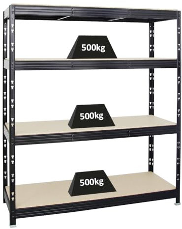 PROREGAL Profi Schwerlastregal Rhino BREIT schwarz HxBxT 180x160x60cm Fachlast 500kg 4X Spanplatten-Ebenen 16mm Garagenregal, Lagerregal, Steckregal, Weitspannregal