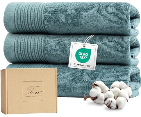 Ferò Lot Serviette Main de Luxe, 3 Pièces, 100% Coton Premium Low Twist 550 g/m², Ultra Doux & Absorbant, Oeko-TEX, Design Italien, Invité et Main, Serviette 30x50 cm, Bleu