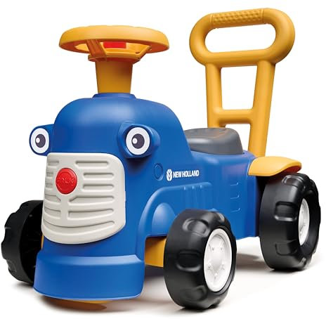 FALK - Traktor New Holland mit ergonomischer Stange zur Laufhilfe – ab 12 Monaten – 90% recycelter Kunststoff 980, blau