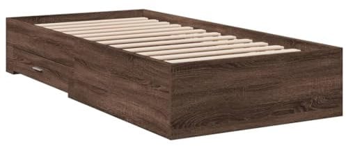 vidaXL Cama con Cajones, Somier Individual de Invitados, Estructura de Cama, Mueble para Dormitorio, Madera de Ingeniería Marrón Roble 100x200 cm