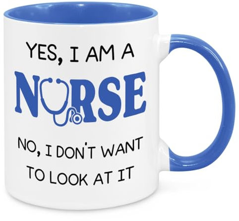 Yes I Am A Nurse - Funny Birthday Christmas Funny Gift Nurse Gift NHS Present Novelty Gift for Mum Dad Friend Sister Brother Grandparents Gift for Him Her Secret Santa Office Quotes Coffee Mug (Blue)