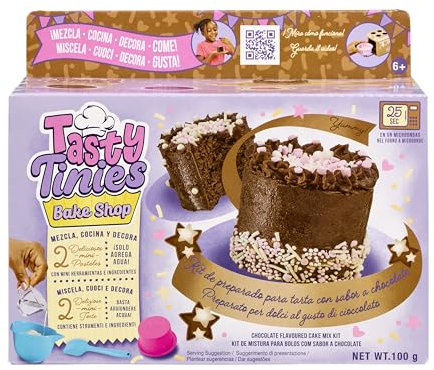 Tasty TINIES - Chocolate - Kit de Repostería DIY para Niños Desde 6 años - Incluye 2 Mezclas de Pastel, Glaseado de Chocolate, Decoraciones Rosadas y Accesorios - Cocción en Microondas 25s