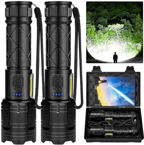 Lylting Lampe Torche LED Ultra Puissante, 100 000 Lumens Super Bright Lampe Torche Rechargeable, 7 Modes Réglables IPX6 Étanche, Lampe Torche Puissante Tactique Pour Camping, Randonnée