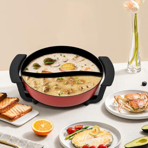 Hot Pot Elektrisch Hotpot Topf Kochtopf mit Teiler Glasdeckel 6L Chinesischer Kochtopf 1360W Chinesischer Shabu-Shabu-Topf für Suppe Zuhause Party Familienfeier