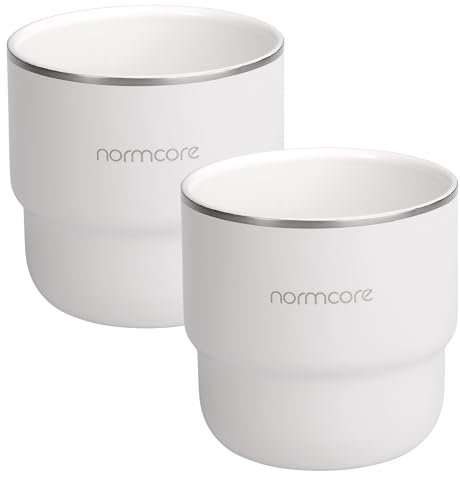 Normcore 2 Pack Espresso Coffee Cup Set, 7 oz Coffee Tumbler with Ceramic Coating, 210ml Double Wall Espresso Cup Mug For Cafe Mocha, Latte, Cappuccino, Tea, White