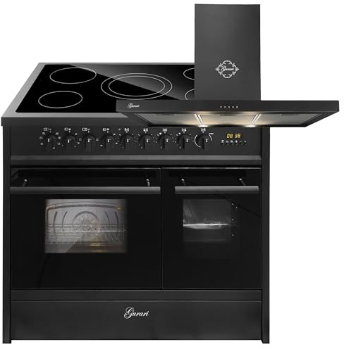 GURARI Elektro-Standherd GCH E 912 DF BL+GCH F 461 BL 9 Elektro Standherd 90 cm mit 1-fach-Teleskopauszug, Doppelbackofen+Dunstabzugshaube 90 cm