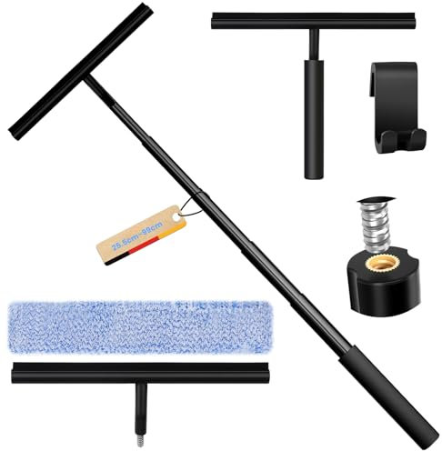 Raclette de douche à poignée longue - Raclette de douche solide noire 25,5-99 cm Raclette télescopique pour fenêtre avec poignée Raclette de douche en silicone, raclette de sol