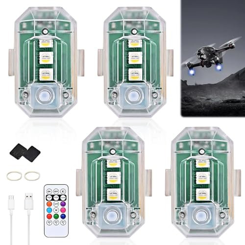 Bordeag 4 Stück Fernbedienung Blitzlicht, Strobe Drone Light Mit 8 Farben LED, Drahtloses USB-Aufladung Blitzleuchte Für Drohne