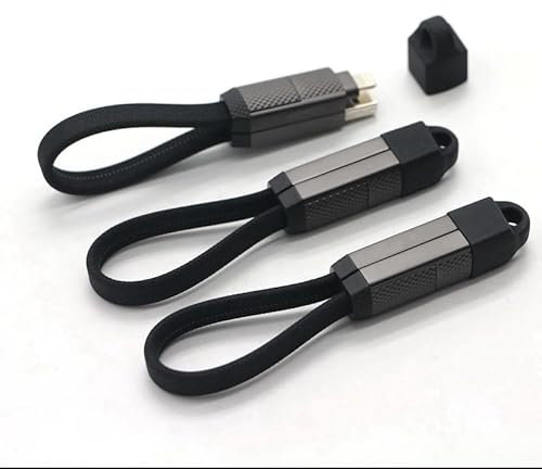 Charging Cable Keychain/Keyring, USB, USBC, IOS. Interchangeable Aluminium Heads. 22CM [65W] Fast Charging - Compatible with iPhone 16/15/14/13/12/11 Pro Max, Airpods, iPad, MacBook, Samsung.