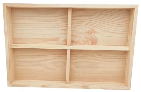 Anktily Unfinished Wooden Storage Divider Box with 4 Compartments, Showcase Display Box Underwear Storage Case Wood Display Tray for Jewellery, Collectibles