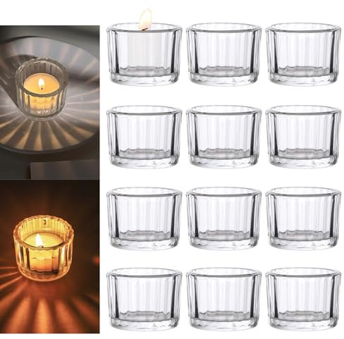 YBCPACK Teelichthalter Glas 12er-Set, Teelichtgläser Klein aus Klarem Glas, Kerzenhalter Teelicht für Hochzeit, Weihnachten, Advent und Tischdeko | Spülmaschinenfest (5x4cm, 50ml)
