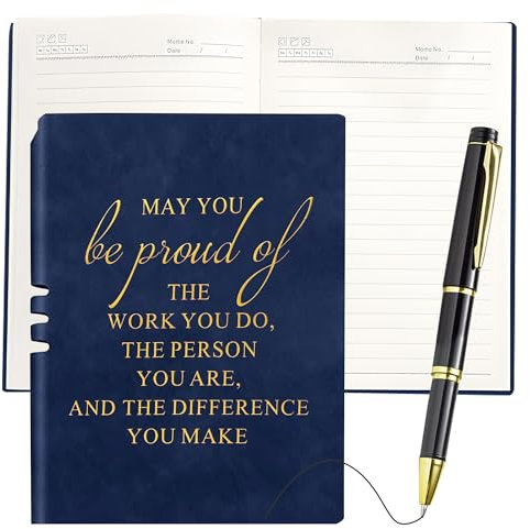 NiCola A5 Notebook and Pen Set Thank You Gifts for Colleagues, 200 Pages A5 Notebook with Inspirational Quotes & Pen Holder for Coworkers, Teachers, Managers, Friends (Navy Blue)
