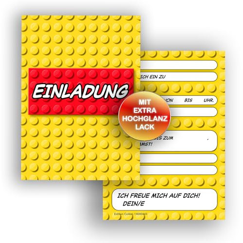 Edition Colibri 10 Einladungskarten Kindergeburtstag Bausteine, gelb, A6, Partyeinladung, Einladung zum Geburtstag Junge und Mädchen