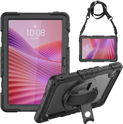 Junfire CUSTODIA RESISTENTE PER Lenovo Tab 10.1 Pollici 2025 Custodia Protettiva Antiurto con Supporto Girevole, Pellicola Protettiva, Cinghia da polso, Tracolla Compatibile con Modello