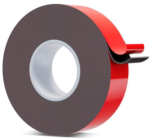 QUTIASE Ruban Adhésif Double Face Extra Fort, Ruban Adhésif Acrylique Imperméable 25mm Large / 5m Long, pour Bande LED, Cadre Montage, Voitures, Décoration de Bureau et de Maison, Fixation Permanente