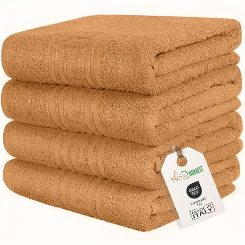 nice homeit - Set mit 4 Handtüchern aus 100% ringgesponnener Baumwolle – 60 x 100 cm – geeignet für den täglichen und sportlichen Gebrauch – extra weich und saugfähig – Made in Italy (Orange)