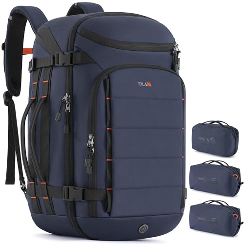 Tolaccea Reiserucksack Handgepäck Laptop Rucksack 40L für Business Urlaub | Extra 3 Packwürfel | 7L Nassfach | 180°-Laptopfach bis 16 | Weiche Rückenpartie | für 2-4-tägige Reisen