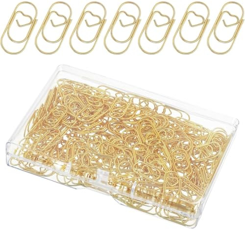 200 Stück Büroklammern Set Büroklammern Herz Gold, mit Transparentbox, Klein Oval Motiv für Hochzeits-Einladungen,