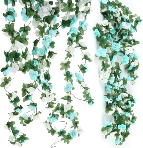 EUWLY Künstliche Rosenranken 8er Set - 94.5IN Kunstblumen Ranken Deko mit 45 Blüten pro Ranke - Künstliche Rosen Girlande Hochzeit Deko für Wohnzimmer, Hochzeit, Party (Weiß-Grün)