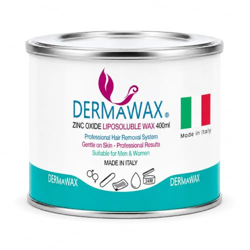 DERMAWAX Zinc Oxide Soft Wax 400 ml i metallburk för hårborttagning | ZINC OXIDE SOFT WAX: Liposolubelt varmvax för ben, armar, armhålor och kropp – appliceras tunt och tas bort med vaxremsor