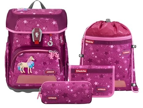 Step by Step Schulranzen-Set Cloud schleich® bayala® „Marshmallow Einhorn“ | 5-teilig, rosa, ergonomischer Tornister mit Reflektoren, höhenverstellbar mit Easy Belt für Kinder ab der 1. Klasse, 19L