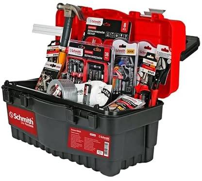 Schmith - Werkzeugkoffer Gefüllt mit Werkzeug, Werkzeugkiste Imbusschlüssel Satz, Knarrenkasten, Schraubendrehersatz, Isolierband, Hammer, Aluminiumwinkel und vieles mehrGroßes Set