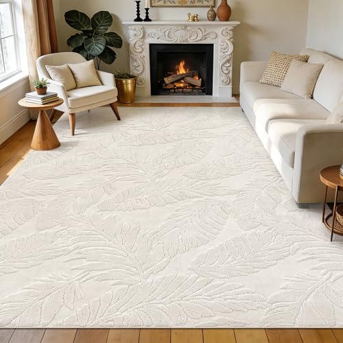 Enyhom Teppich Wohnzimmer 160x230 cm, Beige Kurzflor Waschbarer Teppich | 3D Optik Hoch-Tief-Effekt, Skandinavisch Boho Motiv, Weich Pflegeleicht rutschfest Teppiche für Schlafzimmer