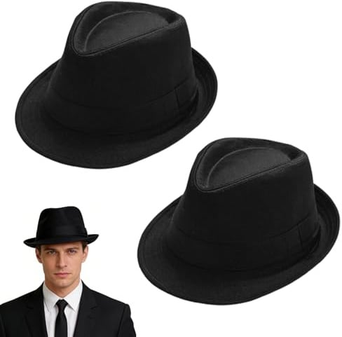 GYIOFAI Lot de 2 chapeaux Fedora Trilby élégants, unisexe, chapeau melon Panama classique, élégant, casquette jazz, casquette de gangster, bord court, pour adulte, pour voyage, plage, fête en plein