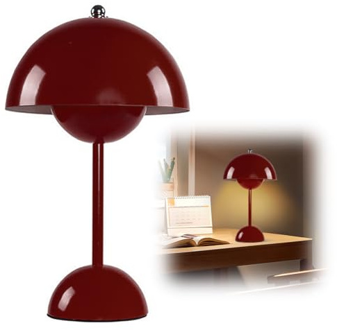 DASIAUTOEM Blütenknospenlampe,Pilzlampe Tischlamp LED Akku Tischlampe,Dimmbare Led Nachttischlampe 3000k-6000k Pilz Lampe Für Wohnzimmer, Schlafzimmer Büro (Burgunderrot)