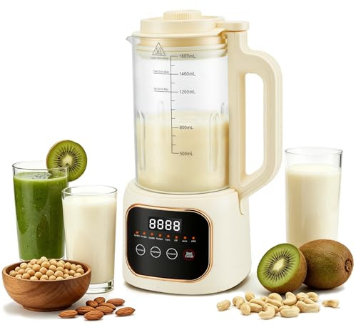 Nut Milk Maker, 8 in 1 Multi Functional Automatic Soy Milk Maker Machine, 54oz (1600ml) Homemade Milk Maker, 20 Blades Makes Almond/Oat/Plant/Juice, with Self-Cleaning, Boiling Water and Keep Warm