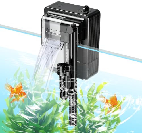DONGKER Leise Aquarium Außenfilter, 3W/5W USB Hang On Filter mit Skimmer | Mehrstufige Filterung, Leiser Betrieb, Automatische Höhenverstellung, Oberflächenabsauger, für bis zu 20L Aquarien