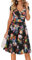 oxiuly Women's V-Neck Cap Sleeve Floral Casual Work Stretchy Swing Dress OX233 - Black -