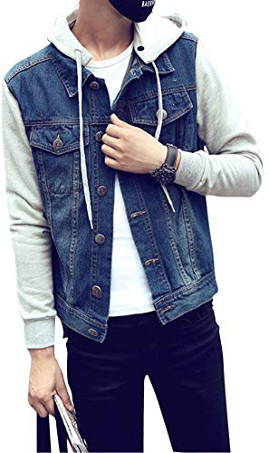 GUOCU Uomo Inverno Giacca di Jeans con Cappuccio vestibilità Slim Felpa Cappotto Denim Jacket Giubbotto Manica Lunga Blu XS
