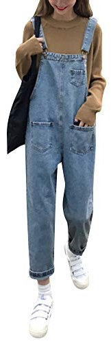 Donne Jeans Lunga Salopette Larghe Regolabile Cinturino Senza Maniche Tute Casual Sciolto Largo Salopette Blu L