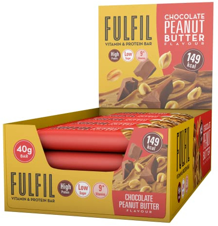 FULFIL Vitamin and Protein Bars, Chocolate Peanut Butter Flavour, 15 x 40g | Up to 15g High Protein Snacks, 9 Vitamins, Low Sugar FULFIL Protein Bars