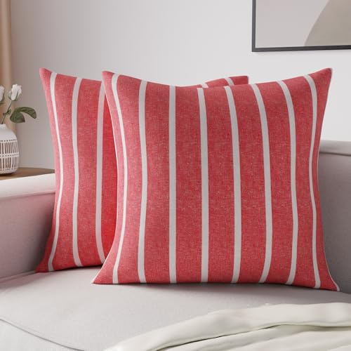 Encasa XO Kissenbezug, Sofakissen, ohne Füllung 40x40 cm | Roma rote Streifen, 100% Baumwolle Canvas | Verdeckter Reißverschluss | Maschinenwaschbar | Dekokissen | 2er Set