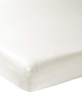 Meyco Baby Uni Spannbettlaken für die Laufgittermatratze (Bettlaken mit weicher Jersey-Qualität, aus 100% Baumwolle, perfekte Passform durch Rundum-Gummizug, atmungsaktiv, Maße: 75 x 95cm), Cremeweiß