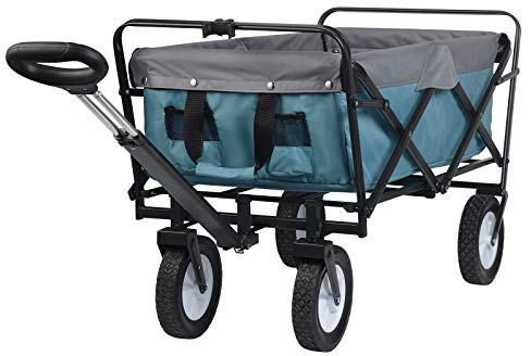 Laneetal Faltbarer Bollerwagen Faltwagen Handwagen Außenschubkarre Strandwagen klappbar mit Teleskop inkl.2 Netztaschen bis 80 kg Tragkraft Outdoor Klappwagen Blau