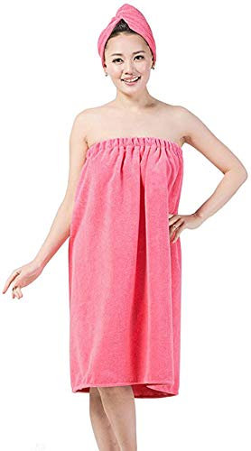 Accappatoio da donna per spa, morbido, assorbente, asciugamano da bagno in microfibra, Accappatoio in spugna con asciugatura dei capelli, cappello a turbante Rosa Rosso 01 90 * 150cm