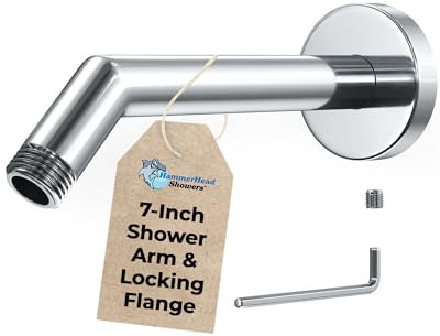 HammerHead Showers® ALL METAL Duscharm und Flansch mit Stellschraube, Chrom | Wandbogen Rohr und Abdeckplatte | Universal Ersatzteil für Duschköpfe
