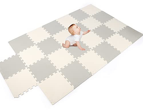 Birtech Interlocking Foam Play Mat Baby Soft Thick EVA Puzzle Mat Playmats Floor Tiles Gyms Activity Center,Grey White,26pcs
