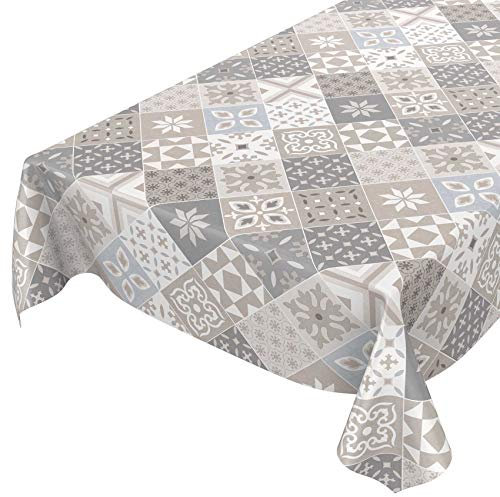 ANRO Tischdecke Wachstuch abwaschbar Wachstuchtischdecke Wachstischdecke Kacheloptik Fliese Beige Grau Blau 240x140cm