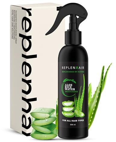 Replenhair Rice Water Aloe Vera Hair Growth Spray – Leave-In Conditioner for Thicker, Longer Hair – Reduces Hair Fall – 12H Hydration, 100% Natural & Organic Hydrating Mist - 250ml
