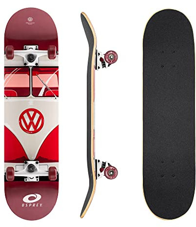 Osprey Volkswagen Profi-Skateboard für Anfänger, 78,9 cm, Doppel-Kick, konkav, Erwachsenen-Skateboard mit ABEC 7-Kugellagern, max. 100 kg Benutzergewicht, offizielles VW-Designs