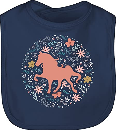 Baby Lätzchen - Pferde - Pferd mit Blumen - Unisize - Navy Blau - pferdefans blumem sabberlatz pferdemotiv pferdchen babylätze pferden sprüche islandpferd schlabberlatz reitsport islandpferde
