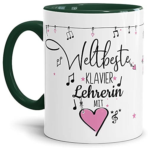 Berufe Tasse - Weltbeste Klavier Lehrerin - Geschenk für die weltbeste Musiklehrerin, Musikunterricht, Lehrerin - Keramik Innen & Henkel Dunkelgrün, 300 ml I Klavier