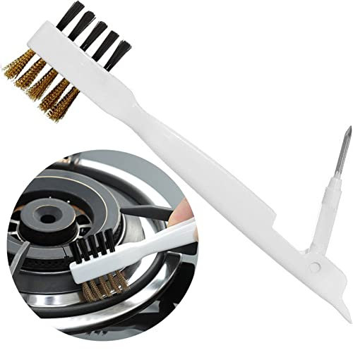 leuapl Kitchen Cleaning Scrub Brush, Deep Gas Stove Brass Wire & Nylon Brush, Cooktop Scraper, Range Hood Grease Grime Cleaner, Pot Pan Rust Remover, Household Cleaning Tool