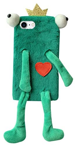 Uposao iPhone 7/8 Plush Case Cute Frog Design Fluffy Green Shockproof TPU Case